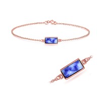 Rose Gold Plated Blue Point Stone Silver Bracelet BRS-427-RO-GP